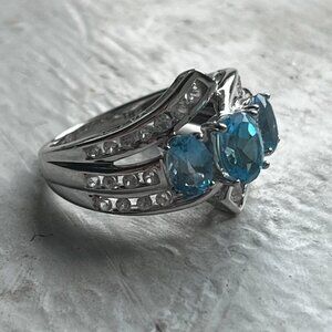 Blue Topaz 10K Silver Diamond Ring